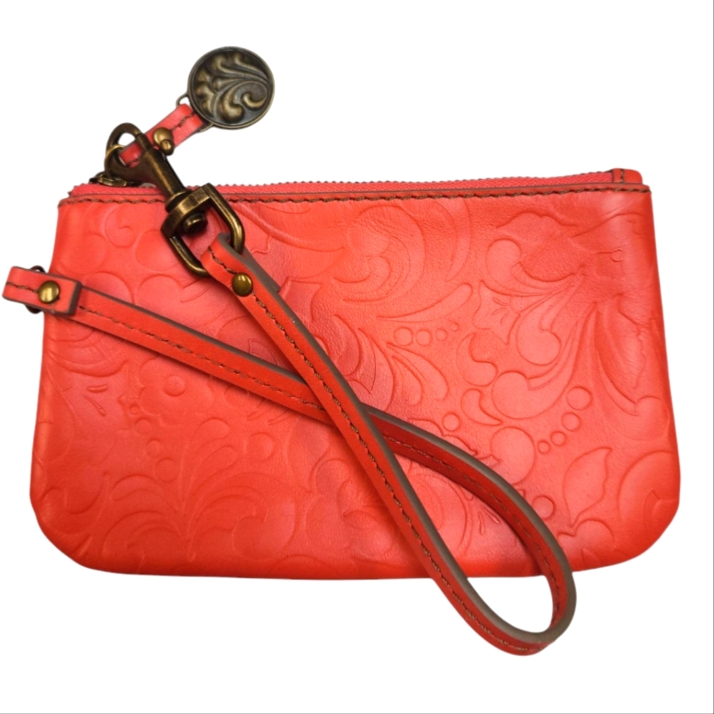 Bright Pink Leather Embossed Wristlet